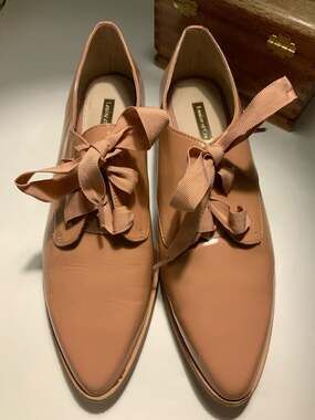 Louise et Cie Adwin Patent Leather Nude Ribbon Lace Oxford Shoes
